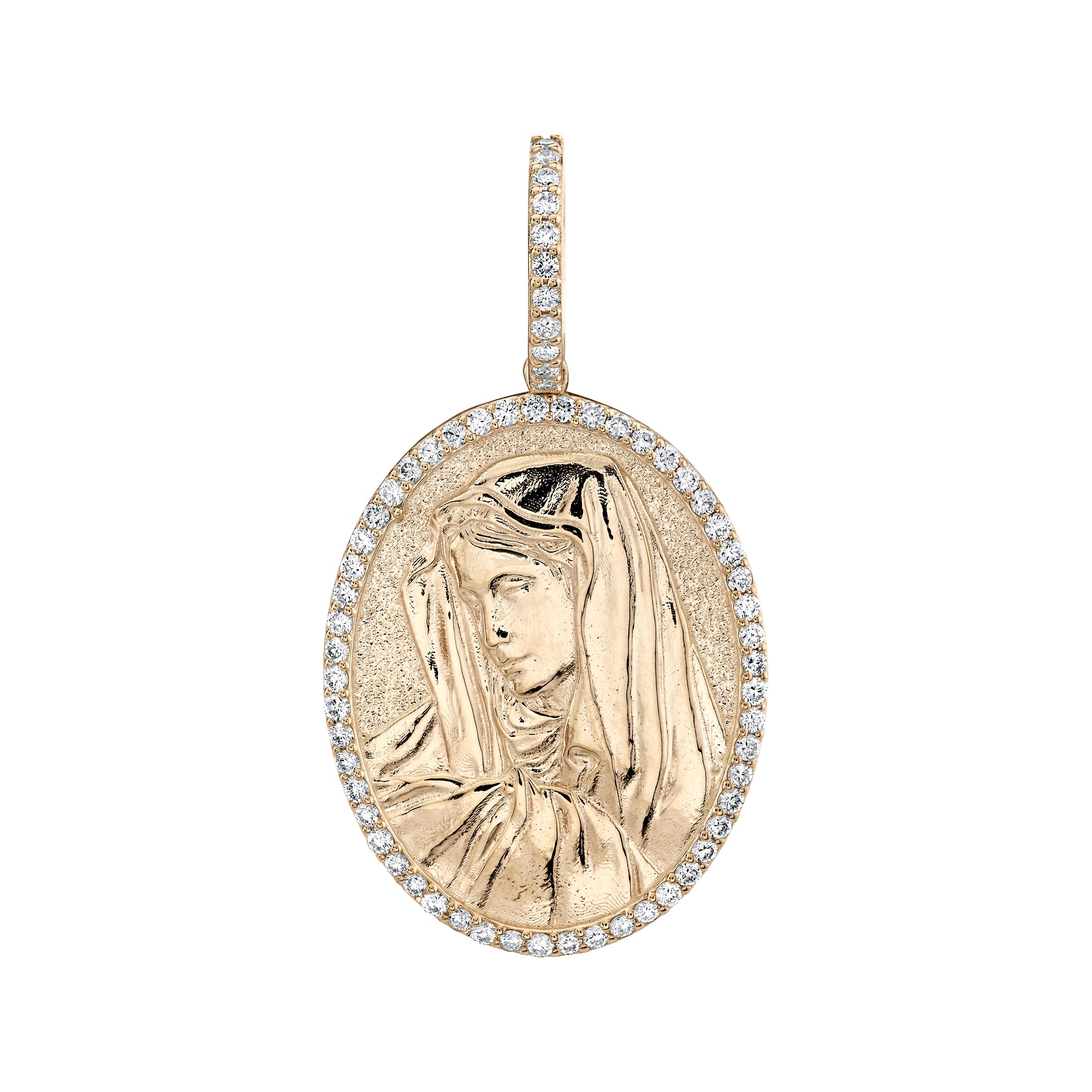 Standard Diamond Oval Virgin Mary Pendant