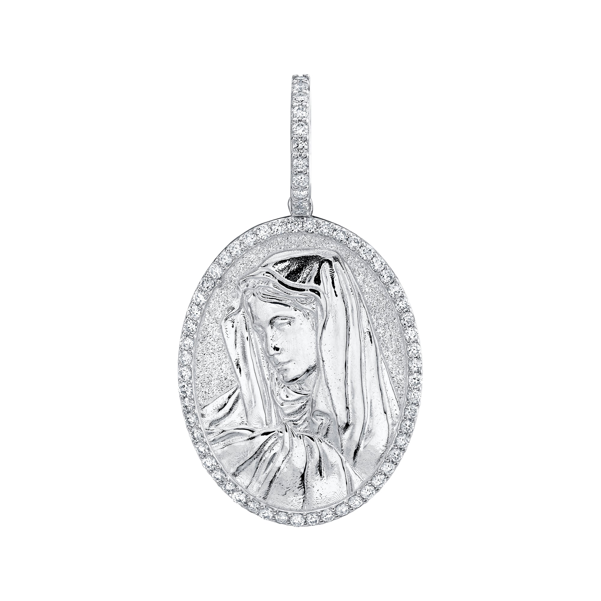 Standard Diamond Oval Virgin Mary Pendant