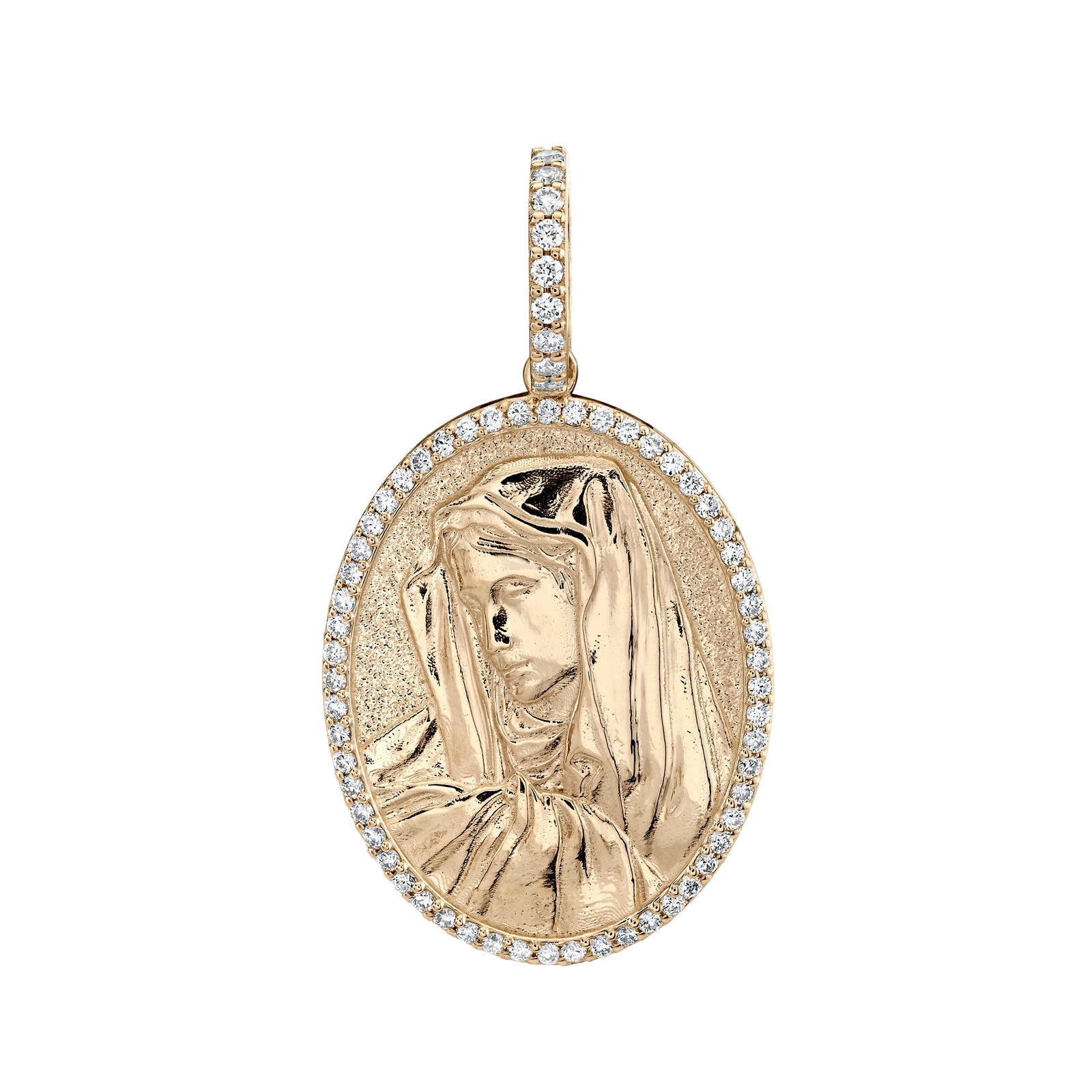 Large Diamond Oval Virgin Mary Pendant