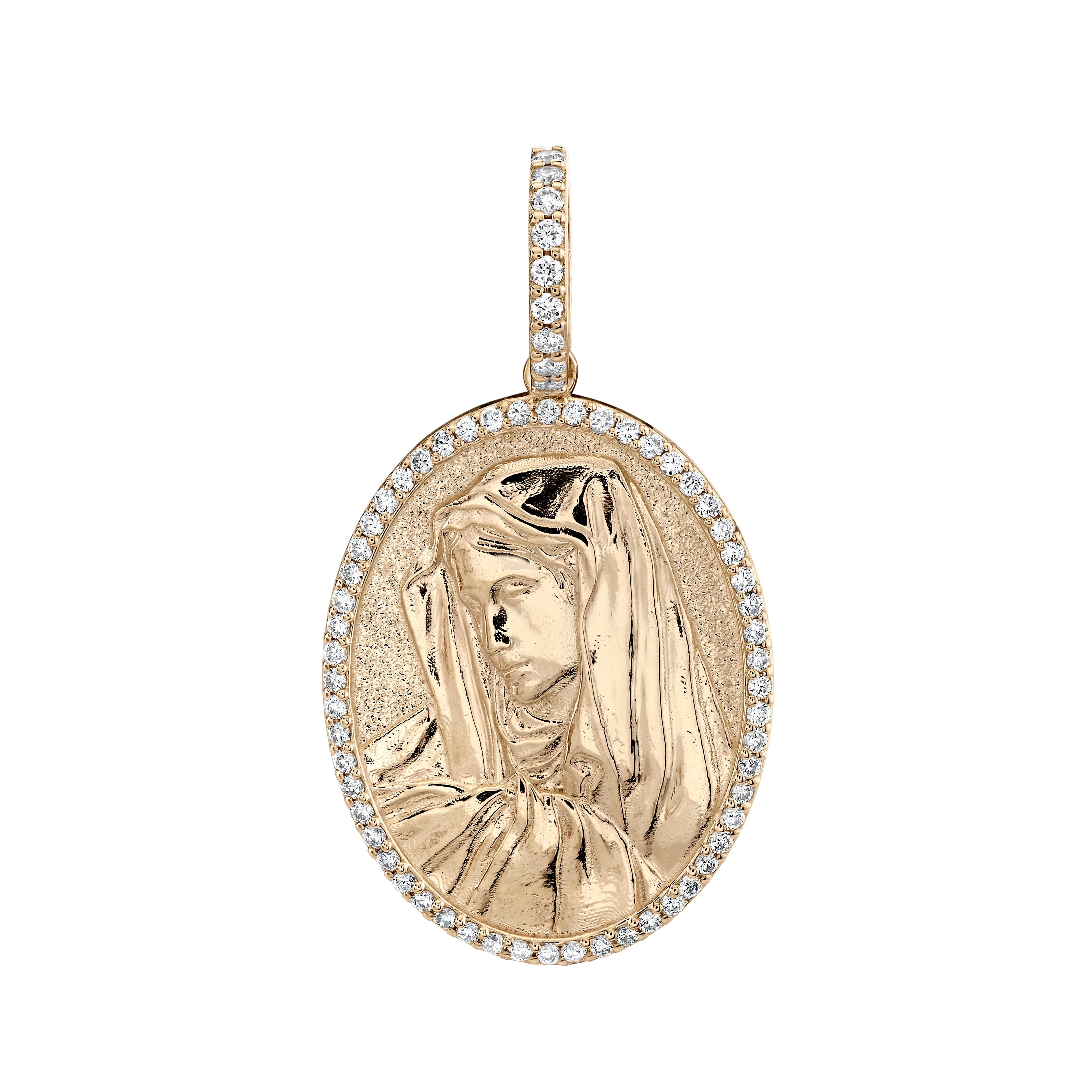 Large Diamond Oval Virgin Mary Pendant - Main Image