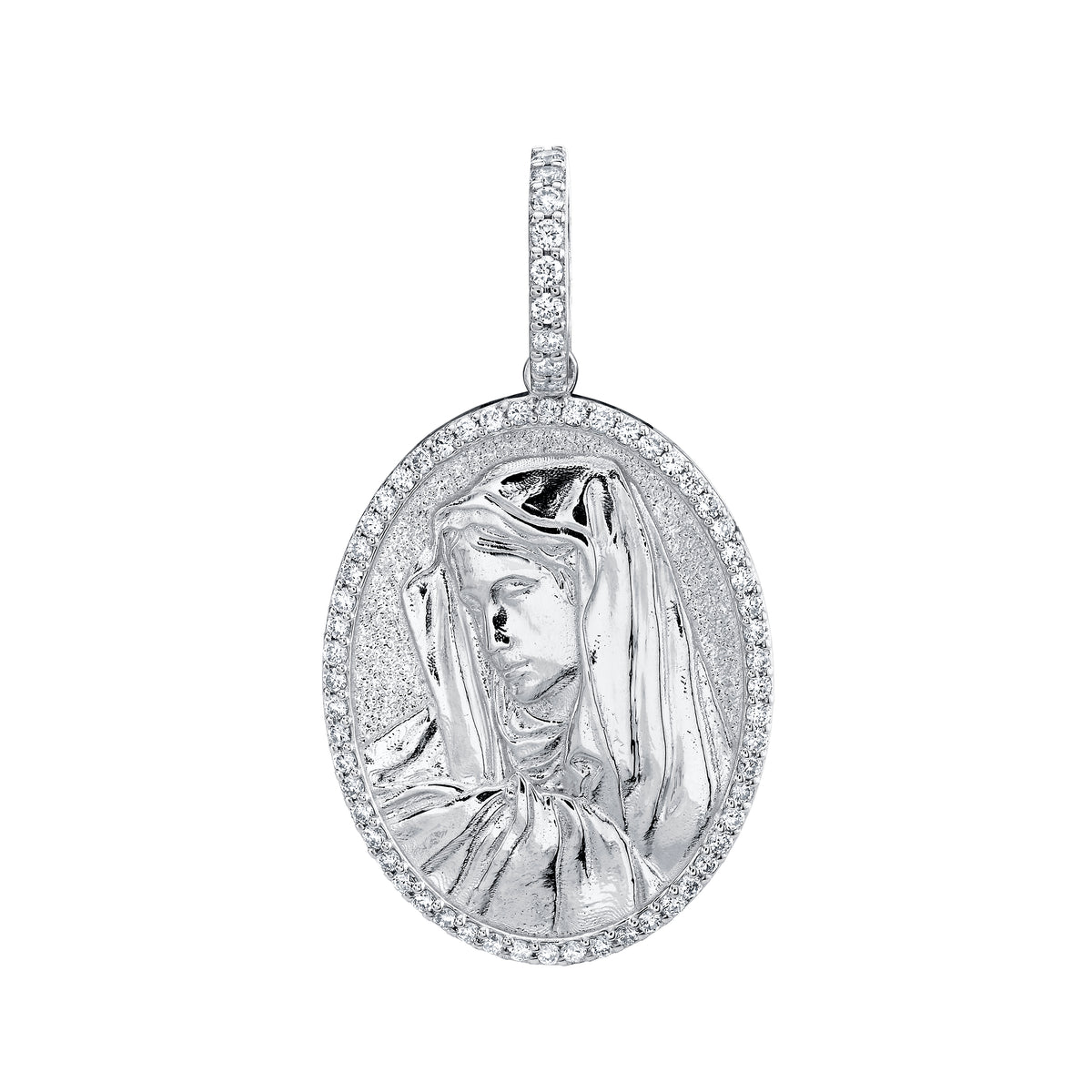 Large Diamond Oval Virgin Mary Pendant