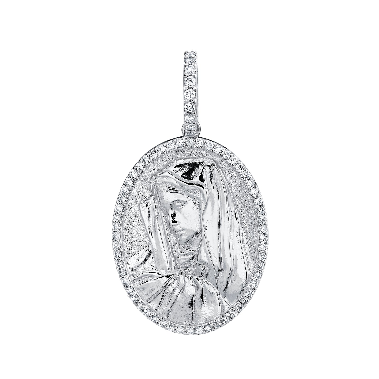 Large Diamond Oval Virgin Mary Pendant