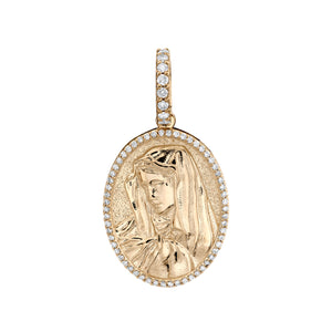 Mini Diamond Oval Virgin Mary Pendant