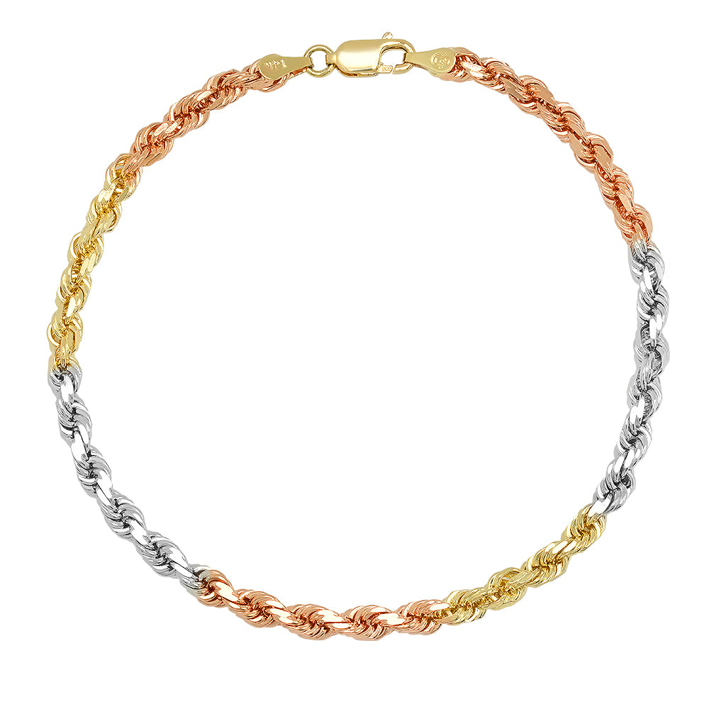 4MM TRI COLOR Rope Bracelet (DIAMOND CUT)