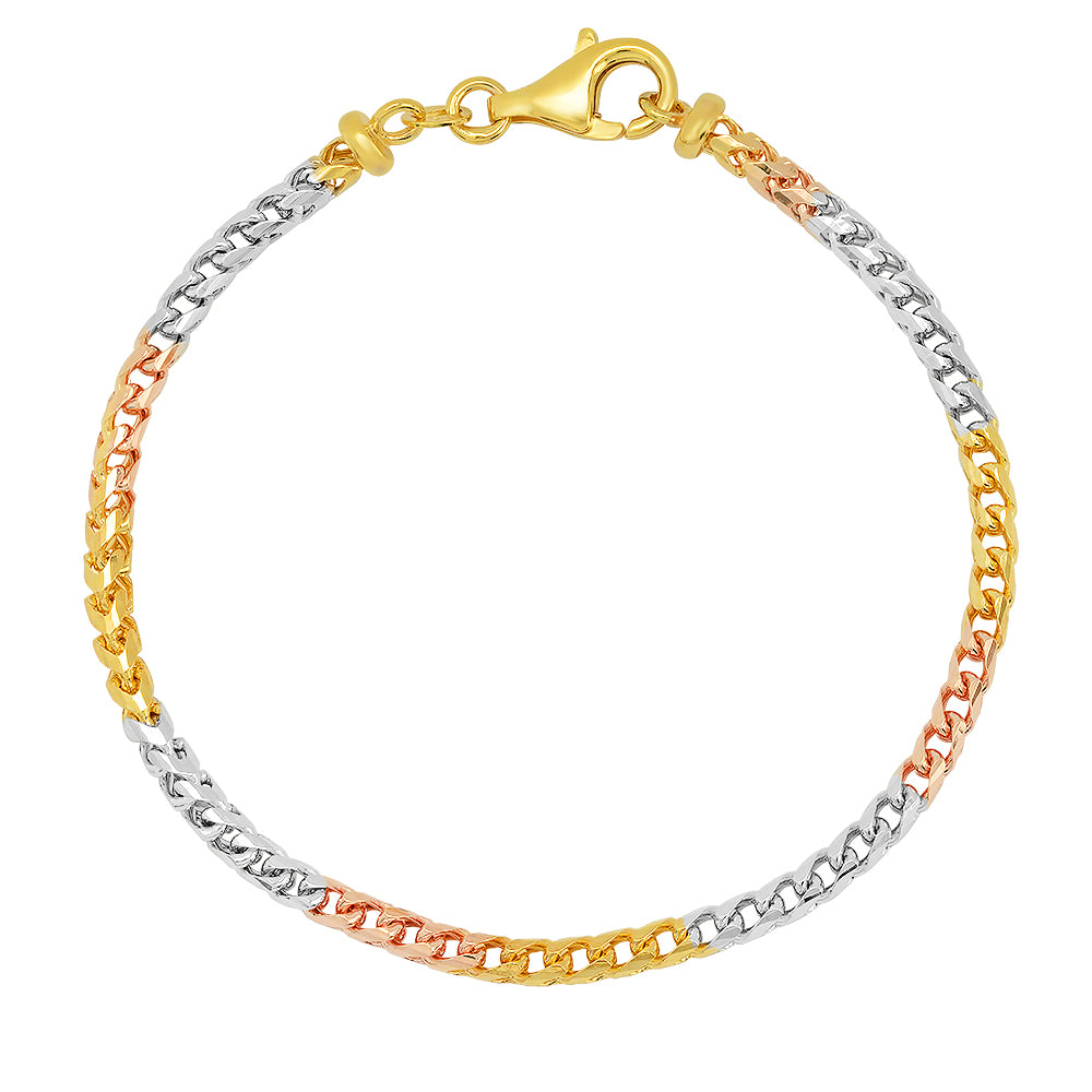 3MM TRI COLOR Franco Bracelet (DIAMOND CUT)