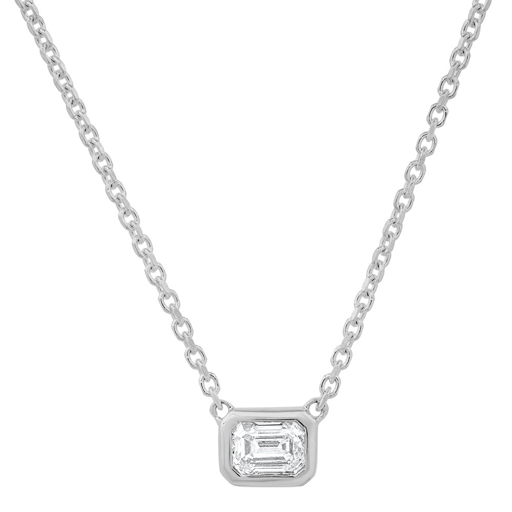 Lighter Moments Emerald Cut Halo Diamond Necklace -East to West LP927214WW  - Bryan Jewelry